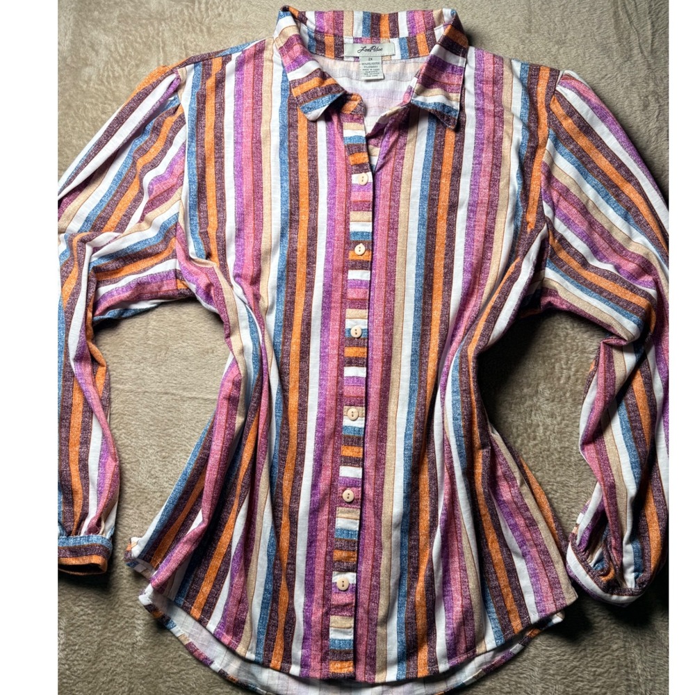 Love Potion Womens‎ 2X Printed Button Down Shirt Multi Color Long Sleeve Top